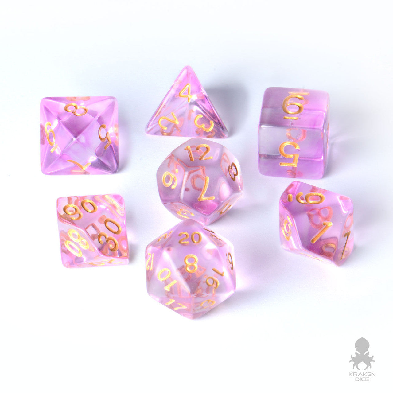 Dusky Fog Translucent Dice With Purple Swirls and Gold Ink